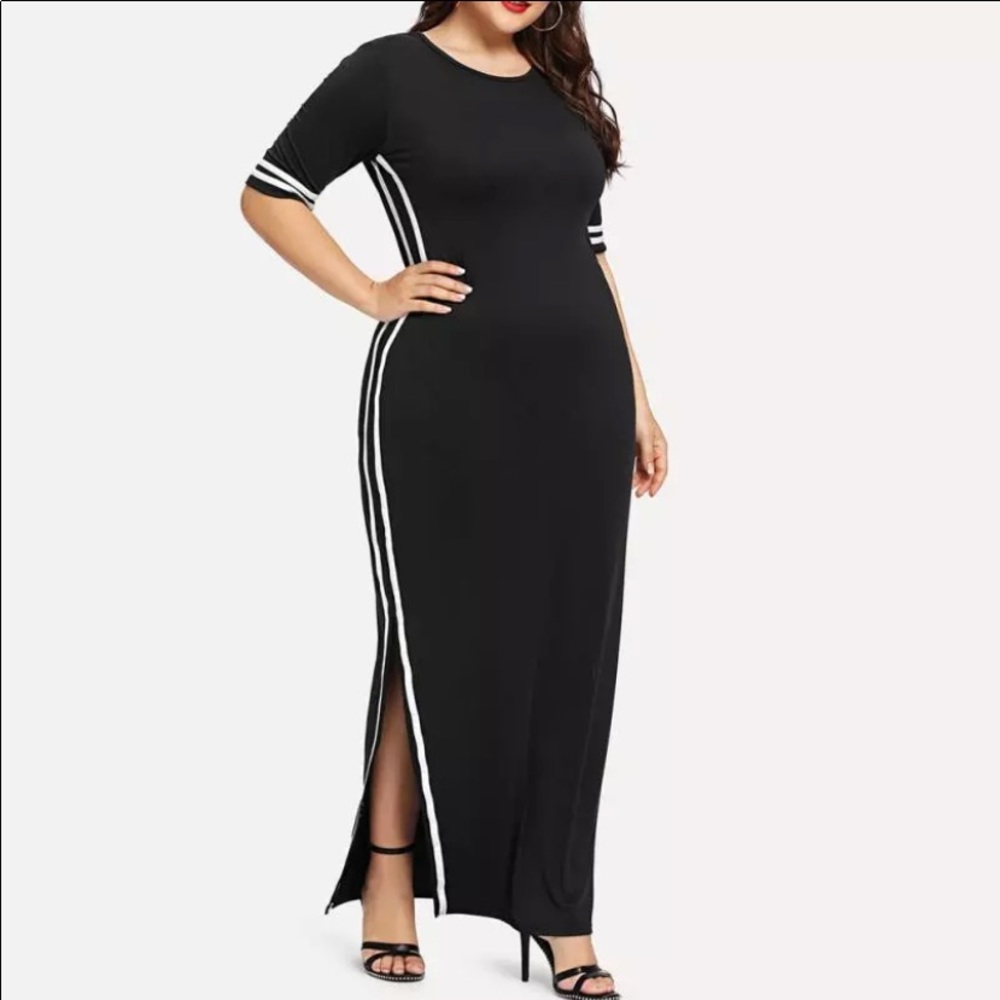 ✅5🌟 Plus Size Dress Striped Casual Dress